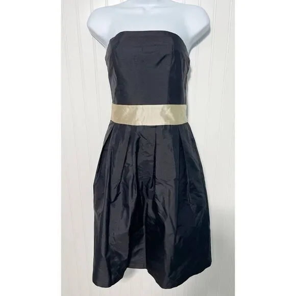 Anthropologie Wasabi Rosanna Silk Strapless Mini Dress Formal Black Cream  XS